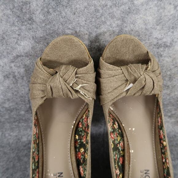 Kenneth Cole Shoes Womens 7.5 Pumps Platform Peep Toe Slip On Knot Fabric Brown - Picture 9 of 15